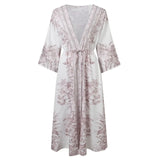 2025 Boho Print Half Sleeve Long Dress Women Fashion Japanese Kimono Lace-Up Robe Summer Sundress Holiday Beach Dress Vestidos - Lootquake