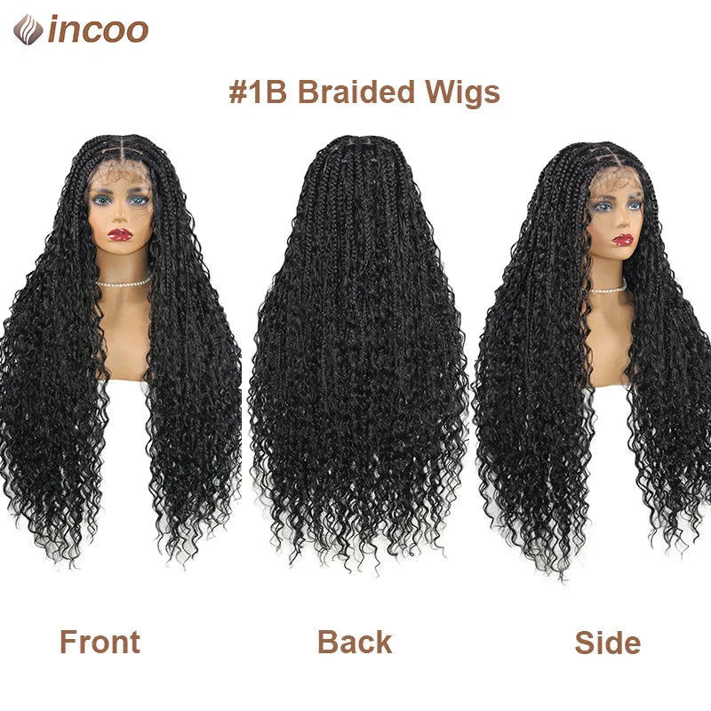 613 Blonde Boho Box Braids Wig | Curly Ends | Full Lace Front | Goddess Locs Accents