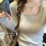 2025 New Long-sleeved Sweaters for Women Slim-fitting Square-neck Bottoming Shirts for Autumn Winter High-end Low-neck Tops - Lootquake