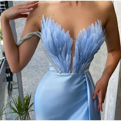 White Angel Feather Dress Luxury Design Women's Off Shoulder Elegant Long Dress Halloween Christmas Party Evening Wedding Dress - Lootquake