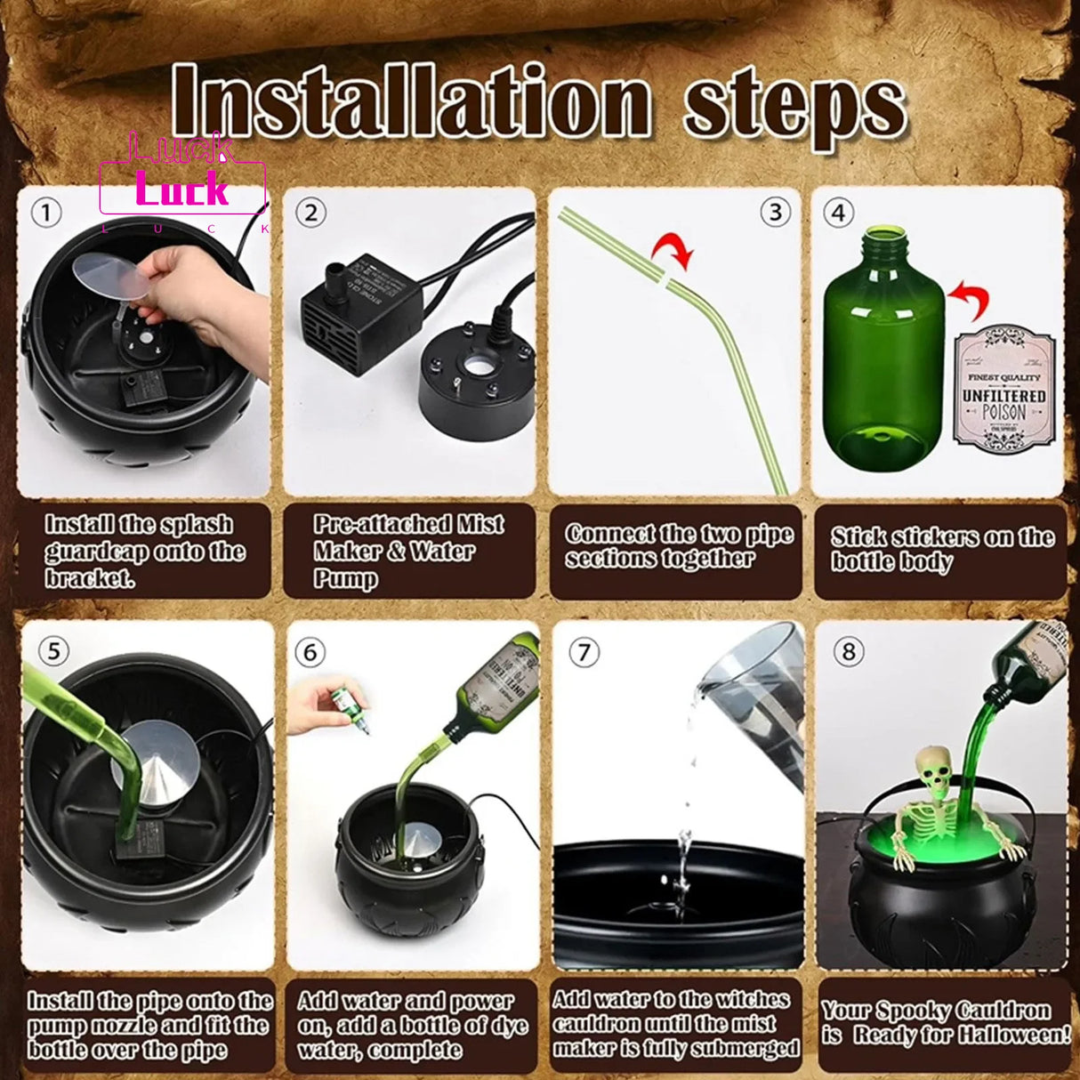 Halloween Fog-Enhanced Witch Cauldron Decor – DIY Floating Potion Set Perfect for Eerie Home Haunt Displays