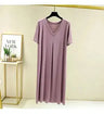 Modal Cotton Short Sleeved Nightdress for Women's Summer Casual Home Sleepwear V-neck Pleated Oversized Loose Hem Mid-Long Dress - Lootquake