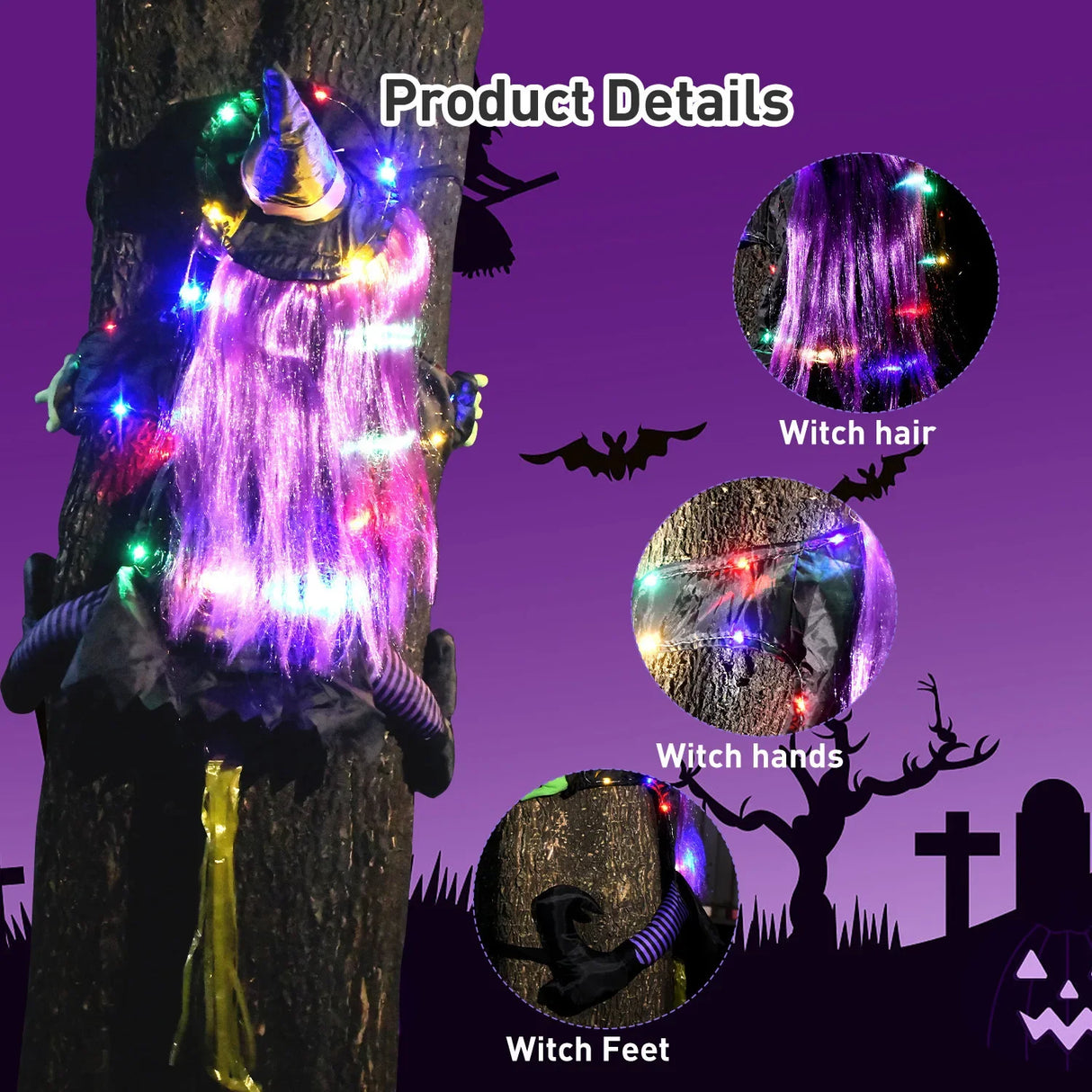 Halloween Witch Crashing Into Tree Decor Lifelike Outdoor Prop for Yard Garden Haunted House Scary Displays
