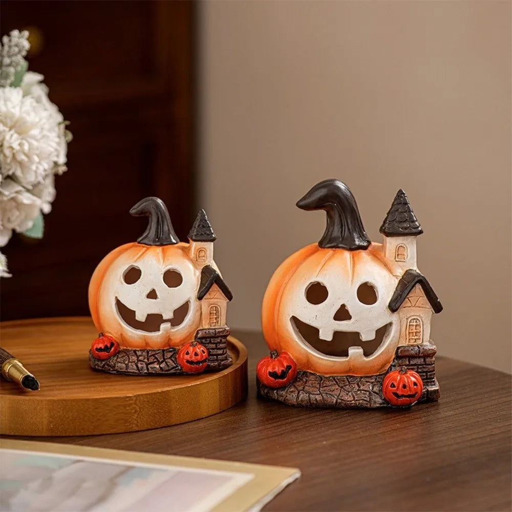 Decorative Resin Halloween Pumpkin House Scary Handmade Haunted House Ornaments Unique Pumpkin Figurine Festival Decor