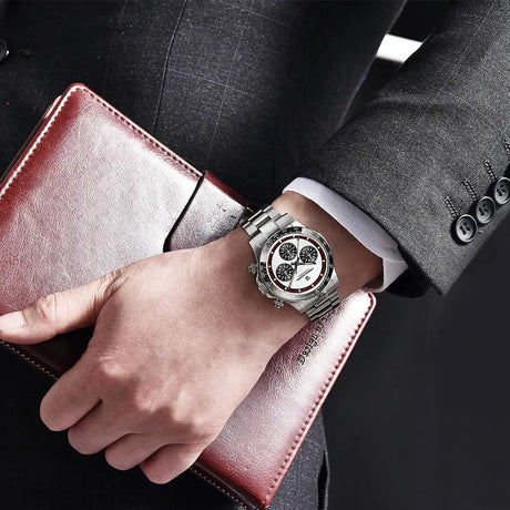 PAGANI DESIGN New Men's Quartz Watch Fashion Ceramic bezel Chronograph 100m Waterproof Men's Stainless Steel Watch - Lootquake