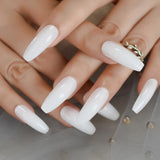 Milk White Long Ballerina Nails Glossry Shiny Pure Color Extra Long Acrylic Nail Tips gel Polish Cover 24