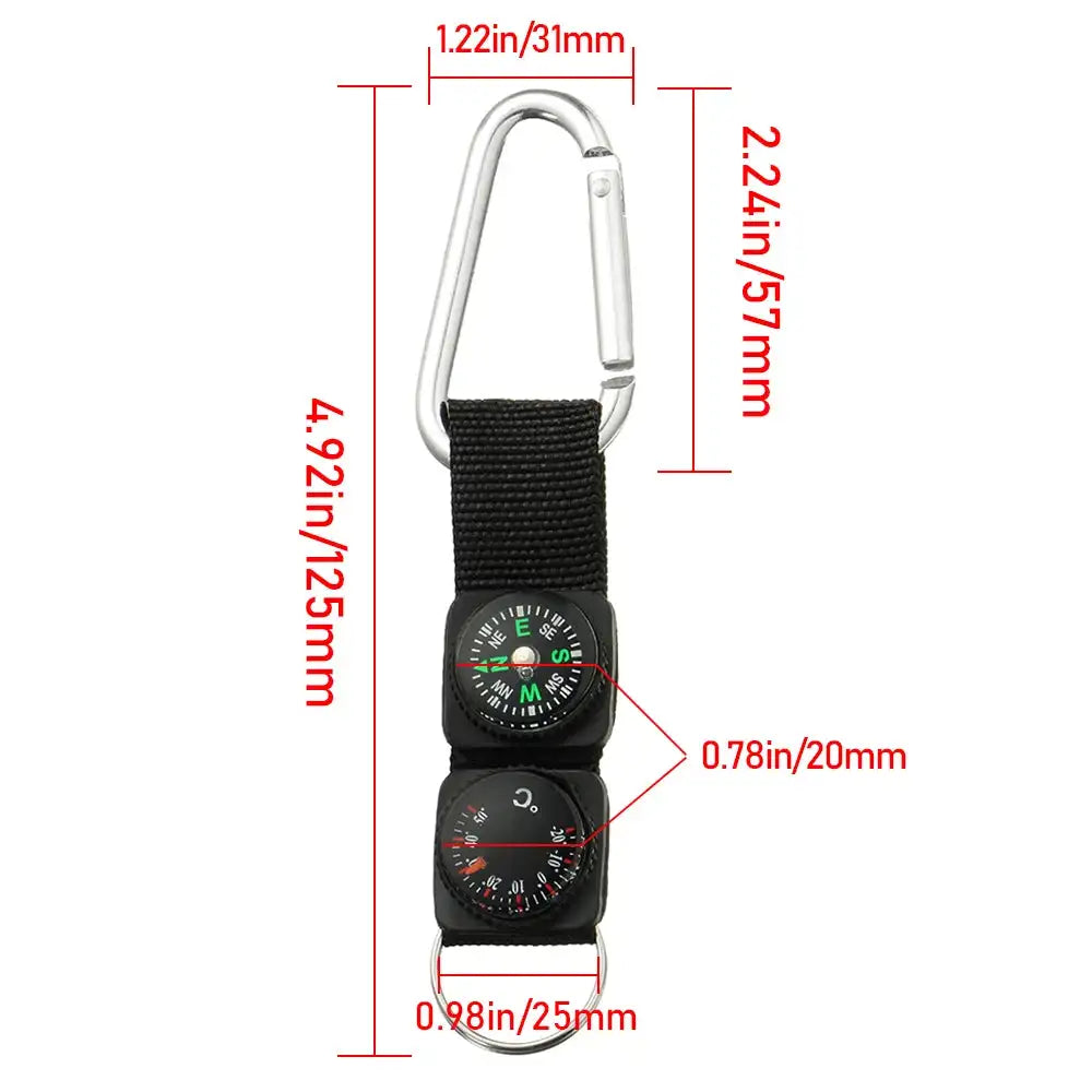 Mini Compass Thermometer Carabiner Compass Thermometer Carabiner 3 in 1 Outdoor Hiking Key Buckle Double Sided Metal Compasses - Lootquake