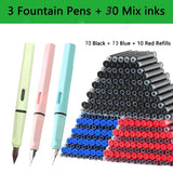 Juego de 33 plumas estilográficas Kawaii con tinta reemplazable, tinta negra, azul y roja EF de 0,38 mm, bolígrafos escolares, material de oficina, papelería para escribir.