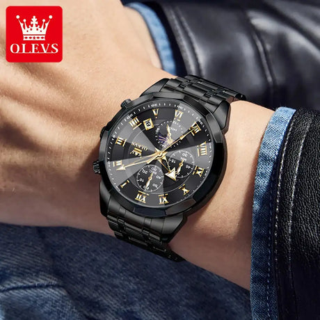 OLEVS 3675 Mens Watch Original Multifunctional Chronograph Quartz Watch Moon Phase Watches For Men Waterproof Mens Gifts Reloj - Lootquake