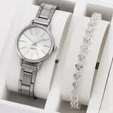 2pcs Set Watch Luxury Women Simple Dial Hollow Strap Fashion Gold Bracelet Quartz Wristwatch Student Ladies Watches Reloj Mujer - Lootquake