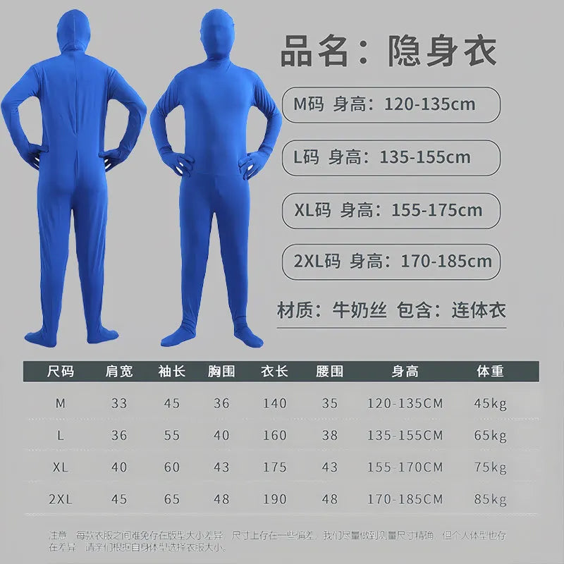 Halloween Costume for Adults & Kids Solid Black JumpSuit Invisible Man & Cat Character Men's Tight Invisibility Clothes