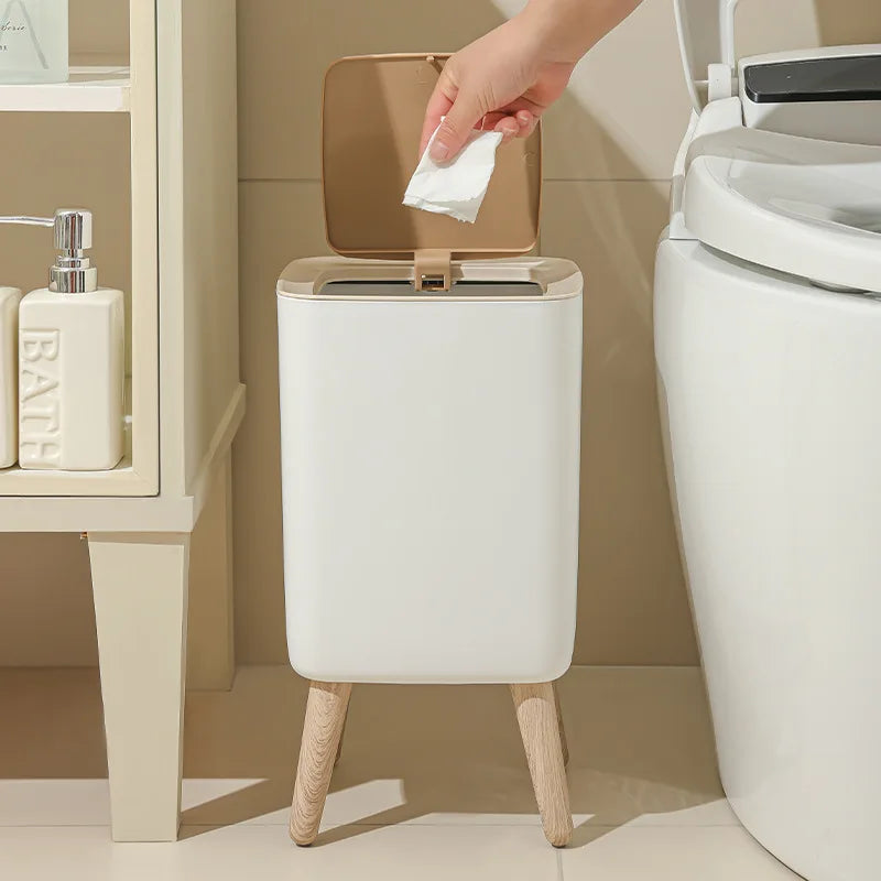 10L wooden high legged garbage bin, white legged garbage bin with lid, living room, toilet, bedroom, office garbage bin
