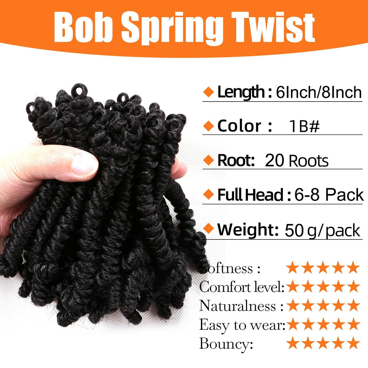 Bob Spring Twist Crochet Hair | Pre-Twisted Passion Twists | Pre-Looped Braids | 6-8 Inch | 20 Strands/Pack