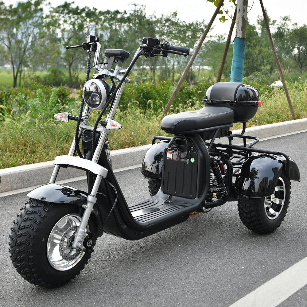 Trottinette électrique 3 roues pour adulte, moteur 2000 W, vitesse maximale 35-45 km/h, charge maximale 250 kg, pneus larges tout-terrain de 18 pouces