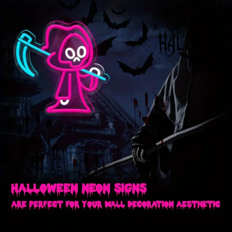Spooky Ghost Led Neon Sign-Dimmable Halloween Wall Decor, Perfect For Bedroom, Porch & Kids' Gifts Halloween Home Decor Spooky