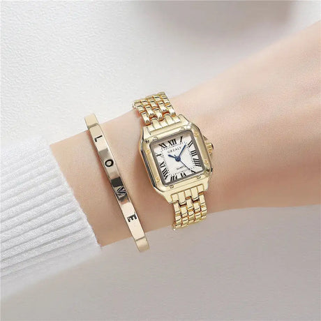 Women's Fashion Square Watches Gold Alloy Strap 2024 Luxury Ladies Quartz Wristwatches Qualities Female Roman Scale Clock - Lootquake