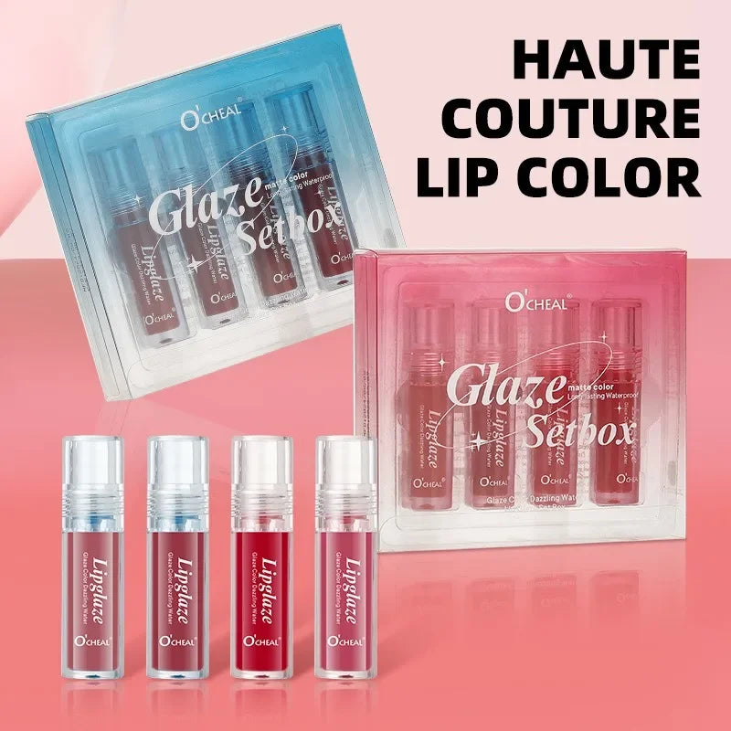 4 PCS Lipstick Set Moisturizing Breathable Glossy Non-Sticky Long-Lasting Full-Look Lips Light Durable Lip Gloss