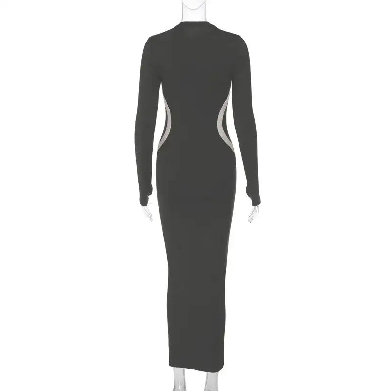 Hawthaw Women 2023 Autumn Winter Long Sleeve Party Club Streetwear Bodycon Black Long Dress Wholesale Items For Business - Lootquake