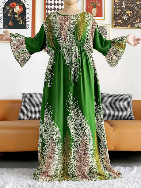 New Style African Dashiki Print Long Sleeve Loose Cotton Elegant Women  Abaya Long Dress Summer Maxi Casual Dresses Vestidos - Lootquake