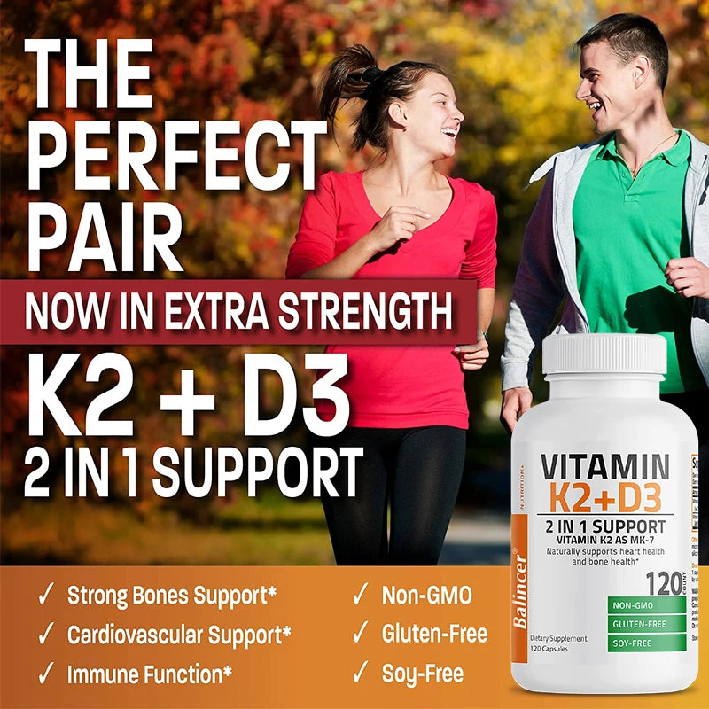 Vitamin D3 + K2(MK7) Supplement - Bone, Joint, Heart, Immune, Teeth and Skin Health Support - Non-GMO Supplement