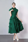 Miyake Pleated Shoulder Bag Heavy Industry Wood Ear Edge Pleated Lace-up Belt Long Dress Stand Collar Plus Size Women's Clothing