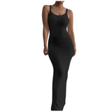 Women's Bodycon Maxi Dress Summer Sleeveless Long Dress For Beach Holiday Vacation Robes Femmes Solid Color Slim Fit Dresses - Lootquake