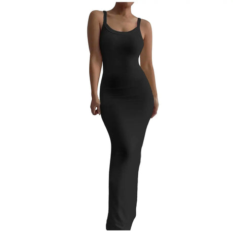 Women's Bodycon Maxi Dress Summer Sleeveless Long Dress For Beach Holiday Vacation Robes Femmes Solid Color Slim Fit Dresses - Lootquake