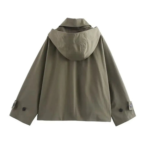 Autumn Winter Army Green Windbreaker Jacket Women Streetwear Loose Oversize Hooded Overcoat Female Single Breasted Thicken Coat - Lootquake