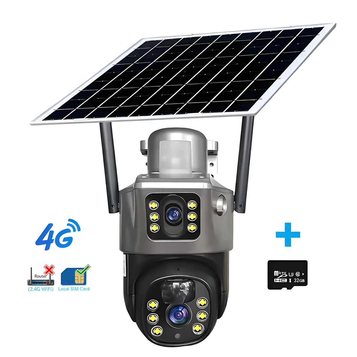 Cámara solar V380 4K 4G Sim 8MP de doble lente inalámbrica WiFi, detección móvil PIR, seguridad para exteriores, impermeable