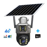 Cámara solar V380 4K 4G Sim 8MP de doble lente inalámbrica WiFi, detección móvil PIR, seguridad para exteriores, impermeable