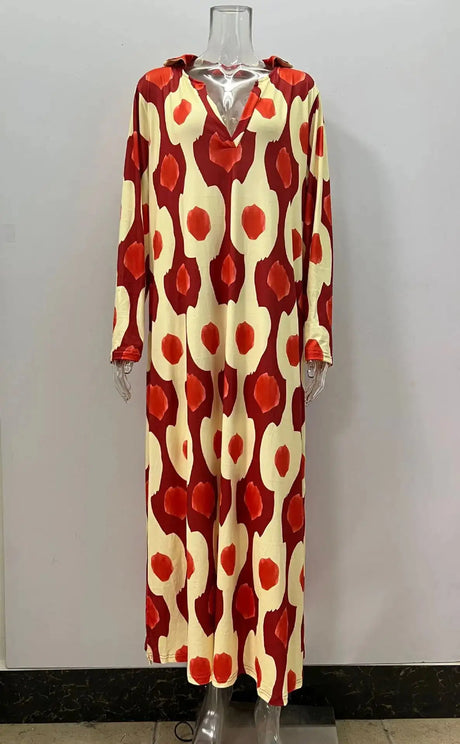 Bohemian Casual Print V-neck Long Dress Spring Autumn Vintage Mosaic Print Maxi Dress Loose Long Sleeve Holiday Dresses Vestido - Lootquake
