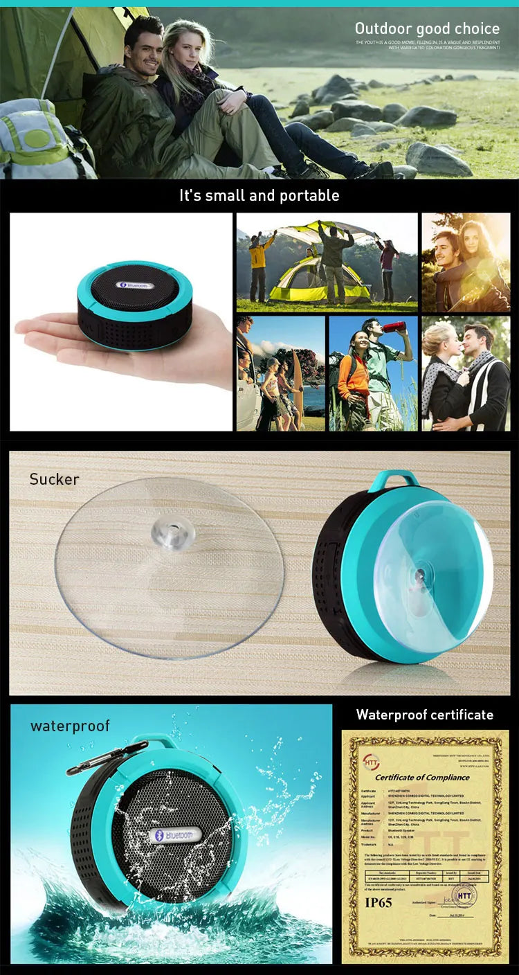 Altavoz Bluetooth inalámbrico impermeable con ventosa para deportes al aire libre, mini subwoofer para ducha, coche, teléfono inteligente, micrófono TF C6