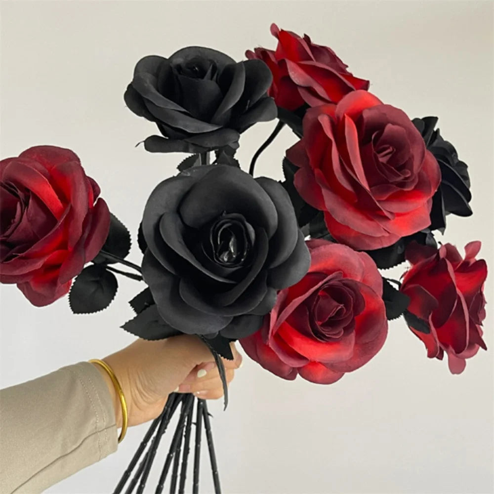 Halloween Decoration Artificial Flowers Bouquet With Pumpkins & Black Roses, Halloween Table Centerpiece For Dining Living Room