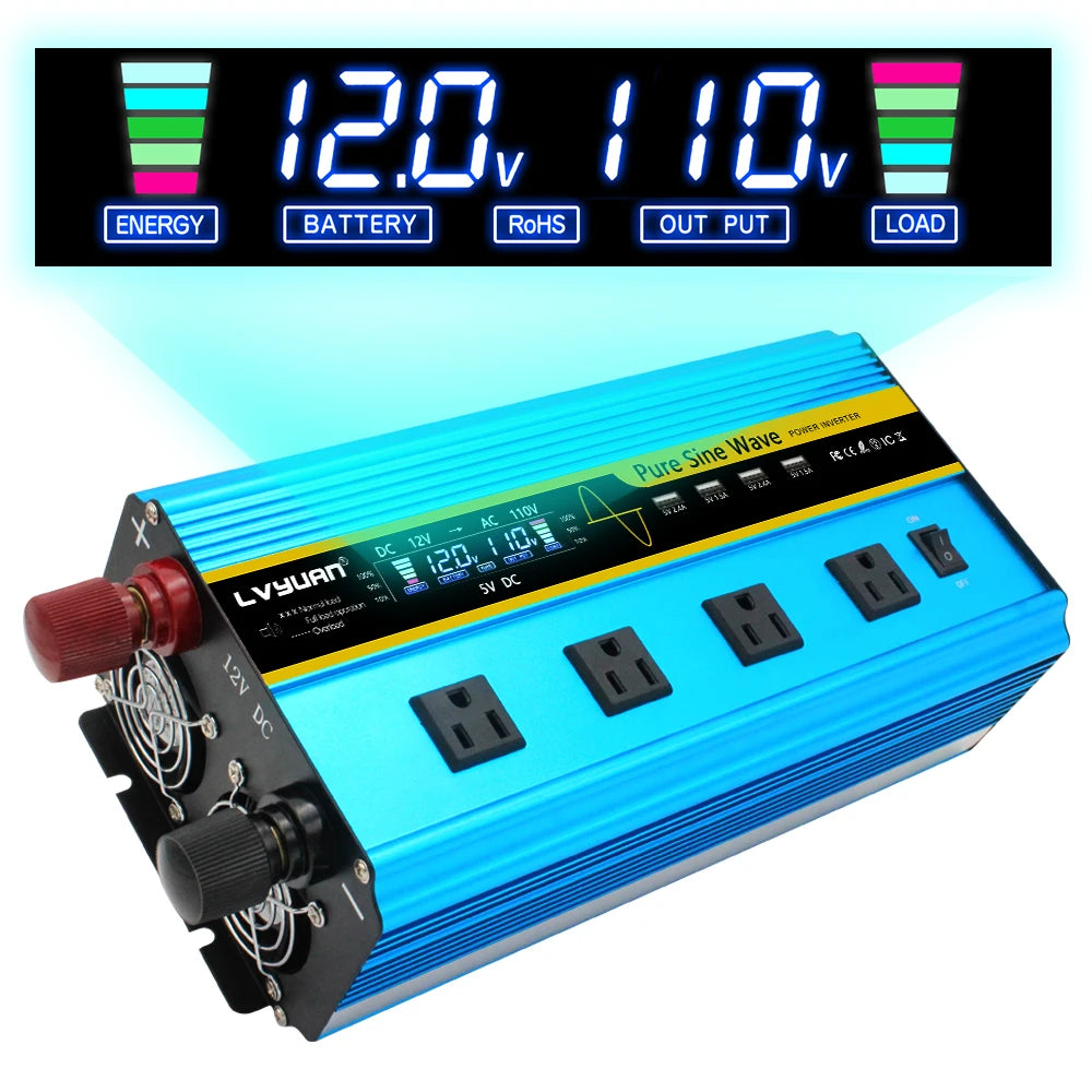 4000W Pure Sine Wave Inverter DC 12v/24v To AC 110v 60HZ Voltage Converter Car Solar Power Inverter