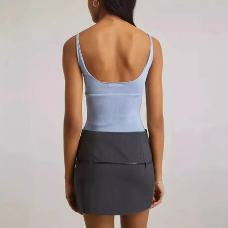 23 new embroidered V-neck slim fit sleeveless short ribbed knit camisole top for women's summer - Lootquake