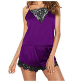 Women Sleepwear Satin Sexy Lace Pajamas Set Female Elegant Sleeveless Top And Shorts Nightgowns Bathing Suit Underwear Canisa - Lootquake