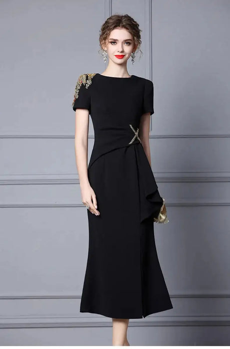 Long Dress Summer 2022 new purple nail drill elegant temperament close waist fish tail evening dress - Lootquake