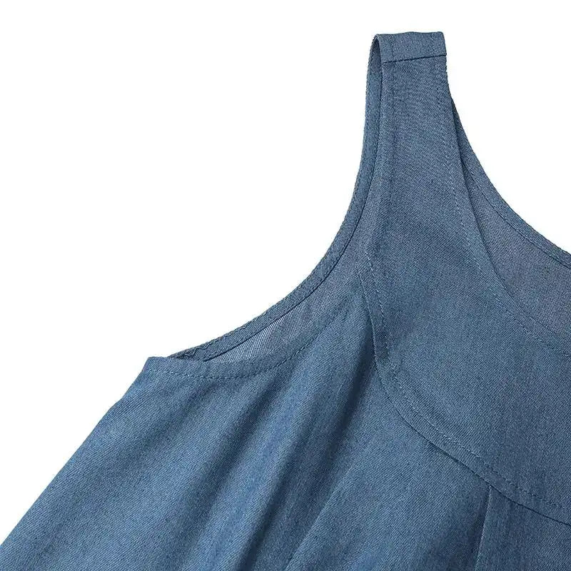 Summer Muslim Long Dress Abaya ZANZEA Women Vintage Sleeveless Denim Blue Maxi Vestidos Dubai Robe Casual Loose Ramadan Sundress - Lootquake