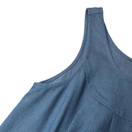Summer Muslim Long Dress Abaya ZANZEA Women Vintage Sleeveless Denim Blue Maxi Vestidos Dubai Robe Casual Loose Ramadan Sundress - Lootquake
