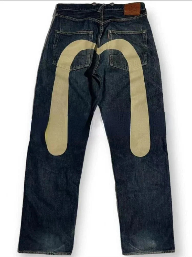 Jeans Women Gothic Y2K Retro Streetwear Black Cargo Punk Vintage Kpop Print Wide Leg Denim Panrts Female Autumn Trousers Pants - Lootquake