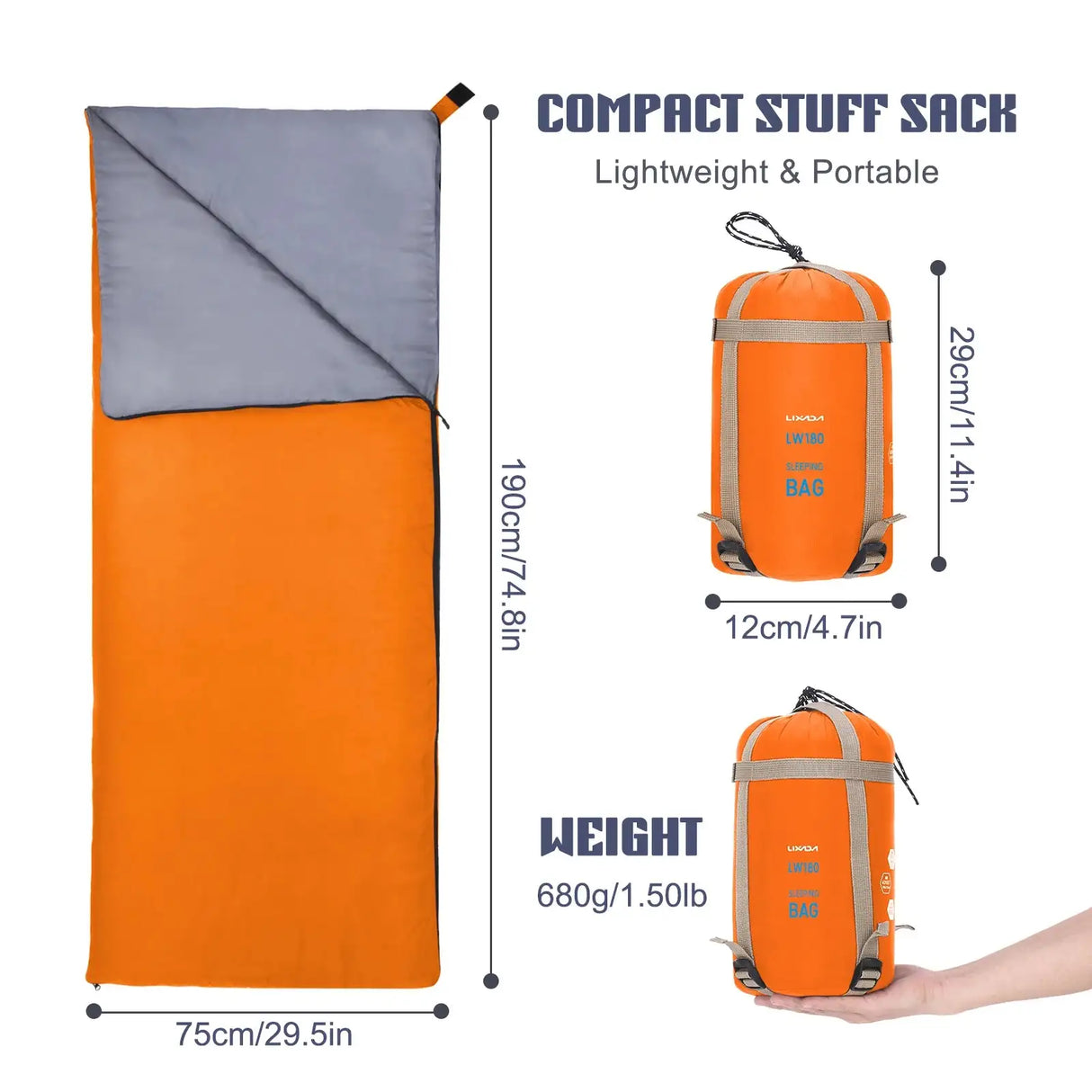 Saco de dormir portátil para exteriores Lixada de 190 x 75 cm, para acampar, viajar, senderismo, multifunción, ultraligero, 680 g, para mochileros.