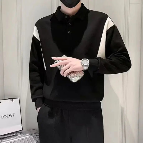 Big Size Pullover Contrasting Colors Mens Polo Shirts Oversize Splicing Male Sweatshirts Sale High Brand Fashion Korean Luxury S - Lootquake