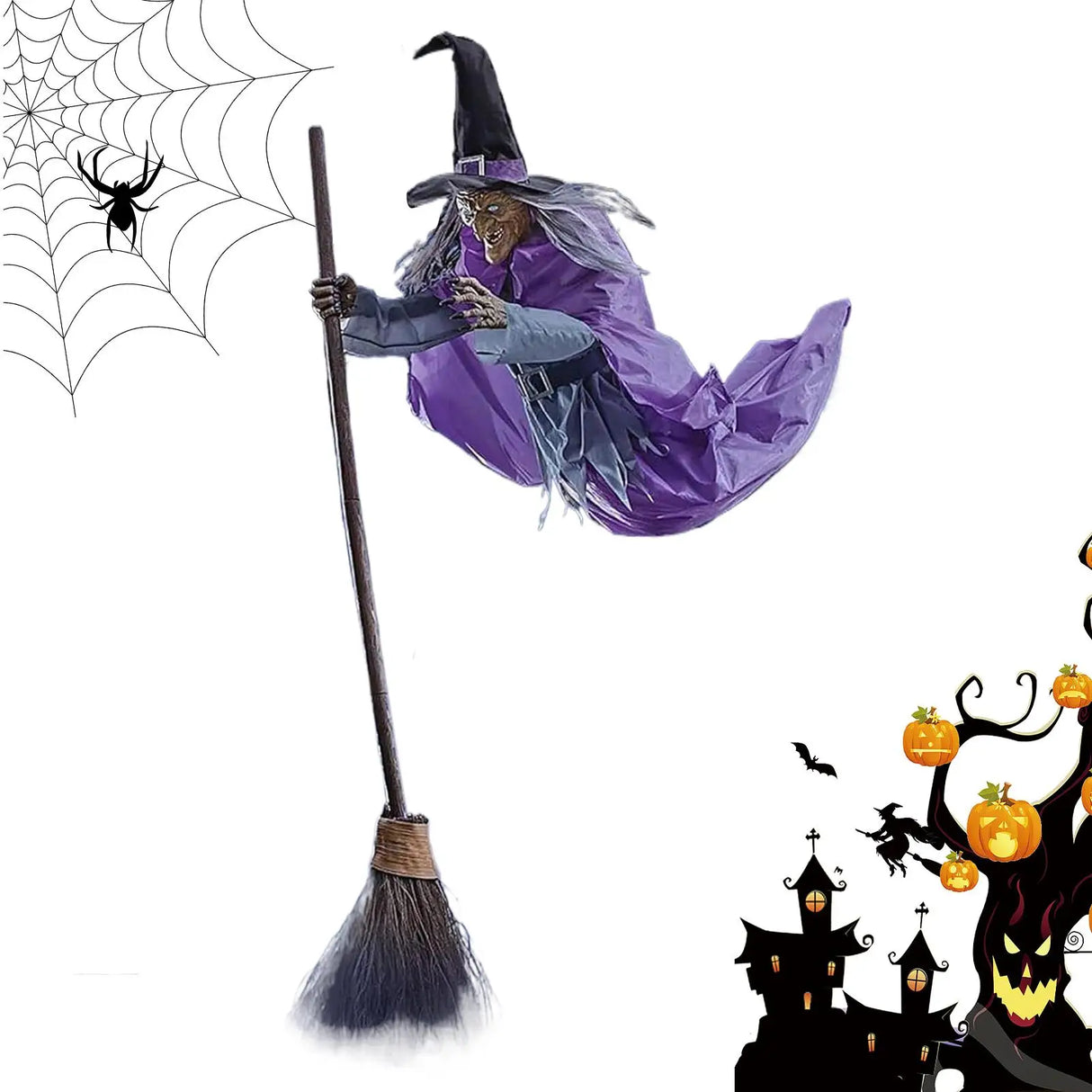 Halloween Flying Witch Decor Hovering Flying Witch Decorations with Scary Sound Halloween Props Horror Themed Scary Props