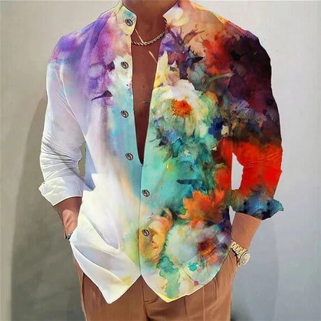 Men's shirt long-sleeved colorful fashion cardigan shirt Hawaiian 3D printed shirt XS-6XL super large size shirt soft fabric - Lootquake