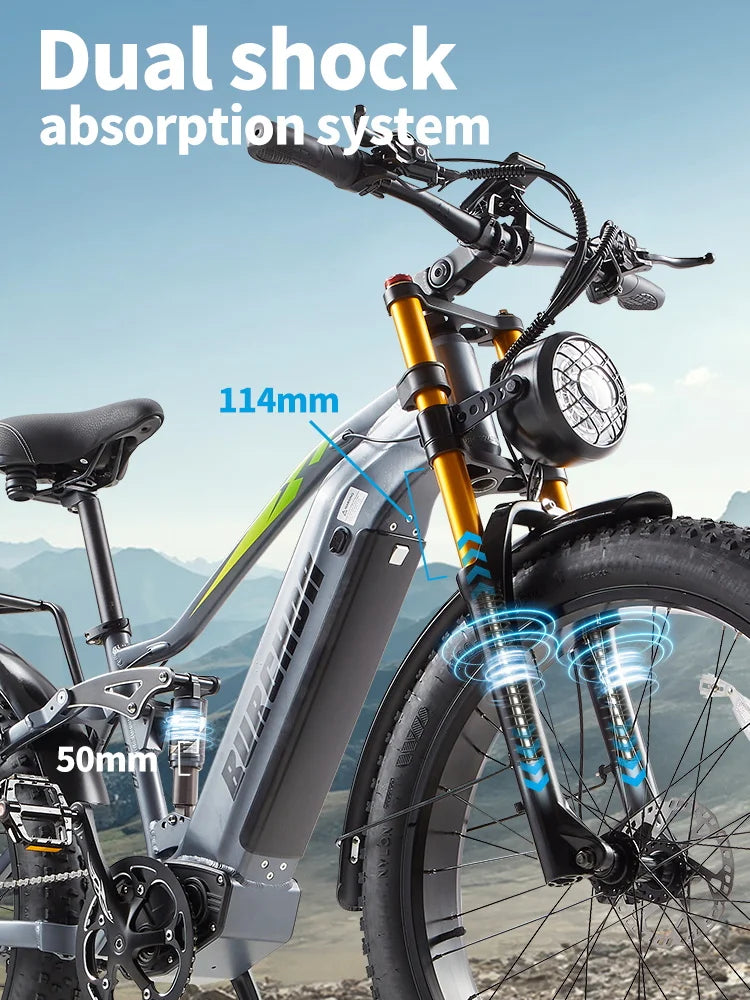 Bicicleta eléctrica de montaña Burchda RX80 de 1000 W y 50 km/h, batería de litio de 48 V y 20 Ah, de 26 pulgadas, para adultos.