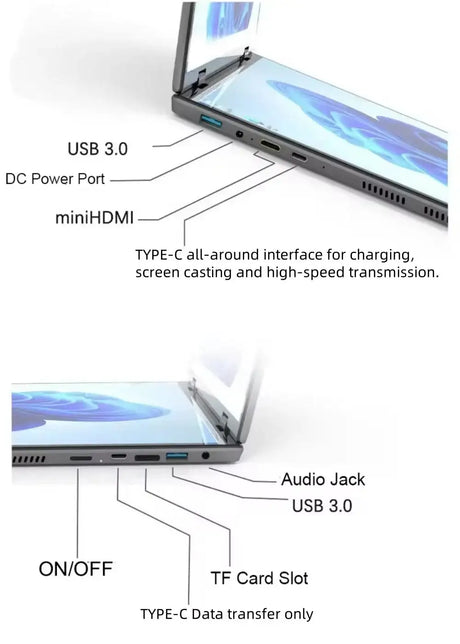 Dual Screen Laptop Intel N100 Processor 14“+14” touch Gaming Laptop DDR4 32GB 1TB 2TB SSD Notebook Computer - Lootquake