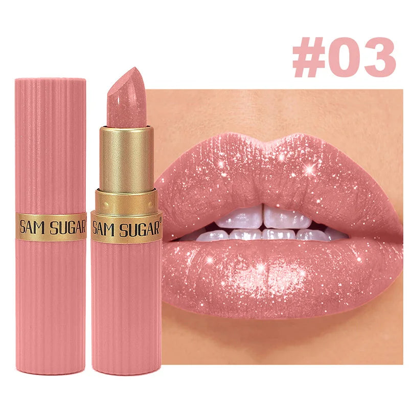 Metallic Pearl Diamond Luxury Lipstick Makeup 6-color Waterproof Long-lasting Sparkling Matte Lip Gloss Daily Beauty Accessories