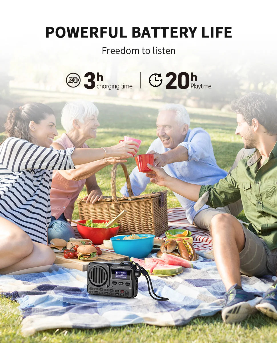 Enceinte Bluetooth ultra-portable MLOVE BV800 avec radio FM, écran LCD, antenne, entrée AUX, clé USB, carte TF, lecteur MP3