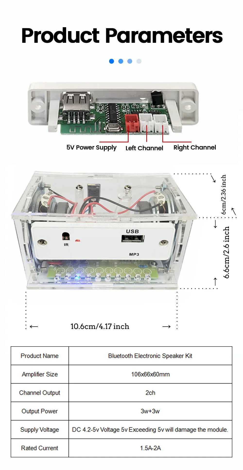 Kit de altavoz Bluetooth para bricolaje, electrónica, proyecto de soldadura, práctica de soldadura, ensamblaje, kit electrónico para bricolaje, componente, altavoces de 2 x 3 W