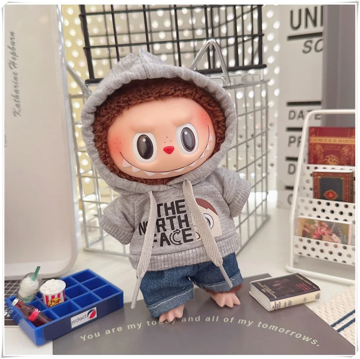 Vêtements de poupée Labubu, ensemble sweat à capuche et pantalon tendance, accessoires pour poupées Labubu Idol V1 V2, peluche universelle de 15/17 cm